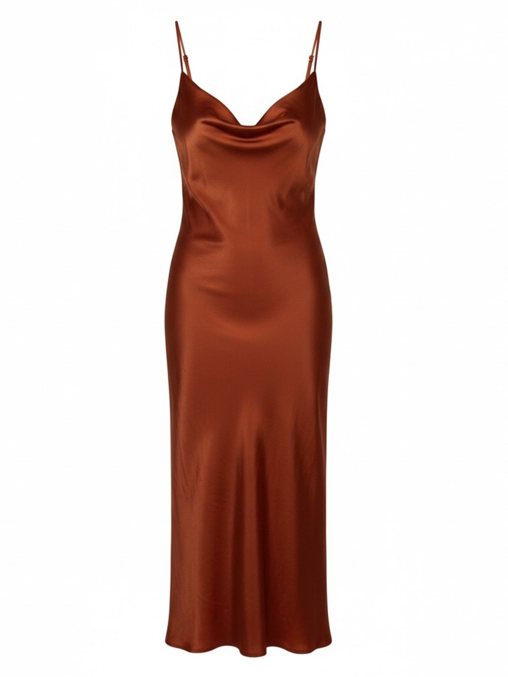 Comfy One Rust Brown Satin Midi Slip Dress Size XL